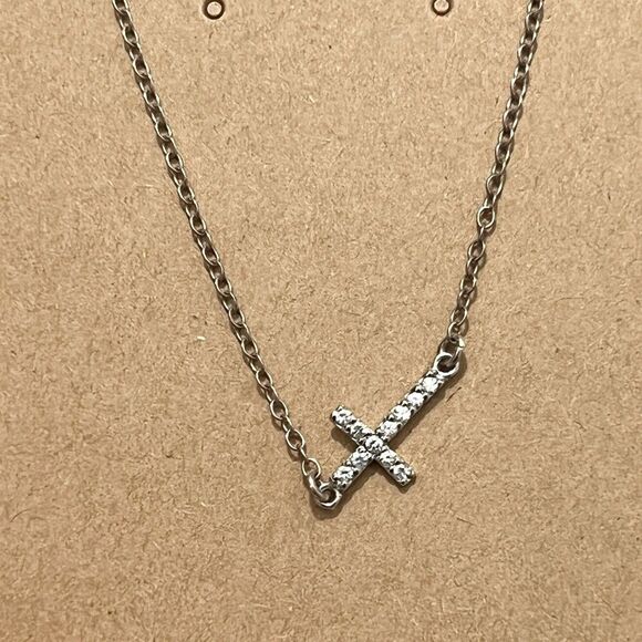 Sideways Cross 925 Silver CZ Lisa Lorna Faith Religious Hope Christian Catholic - Picture 1 of 8